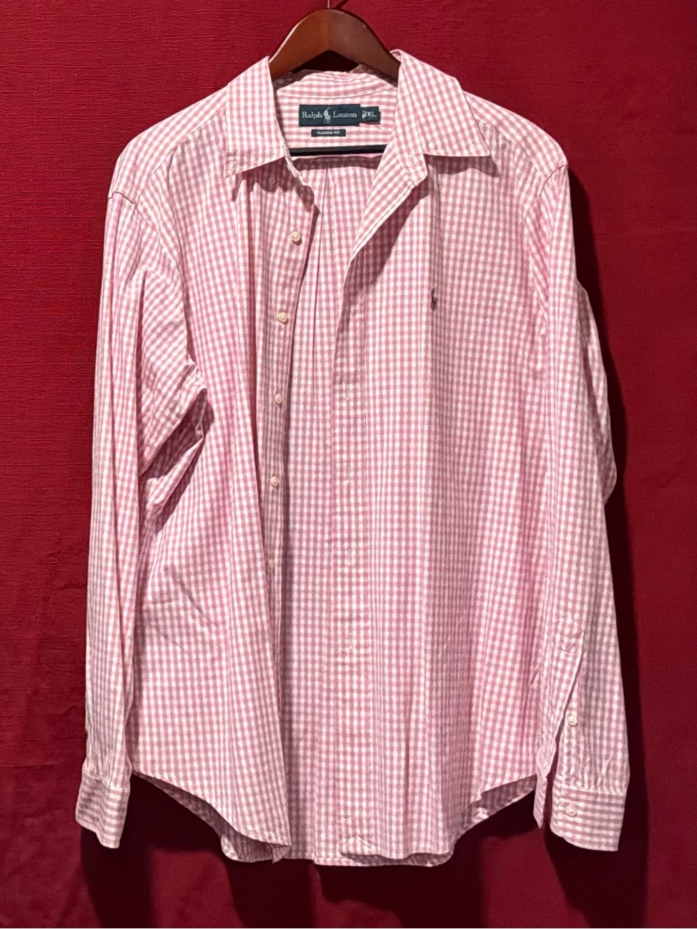 Ralph Lauren Pink White Gingham Long-Sleeve Dress Shirt